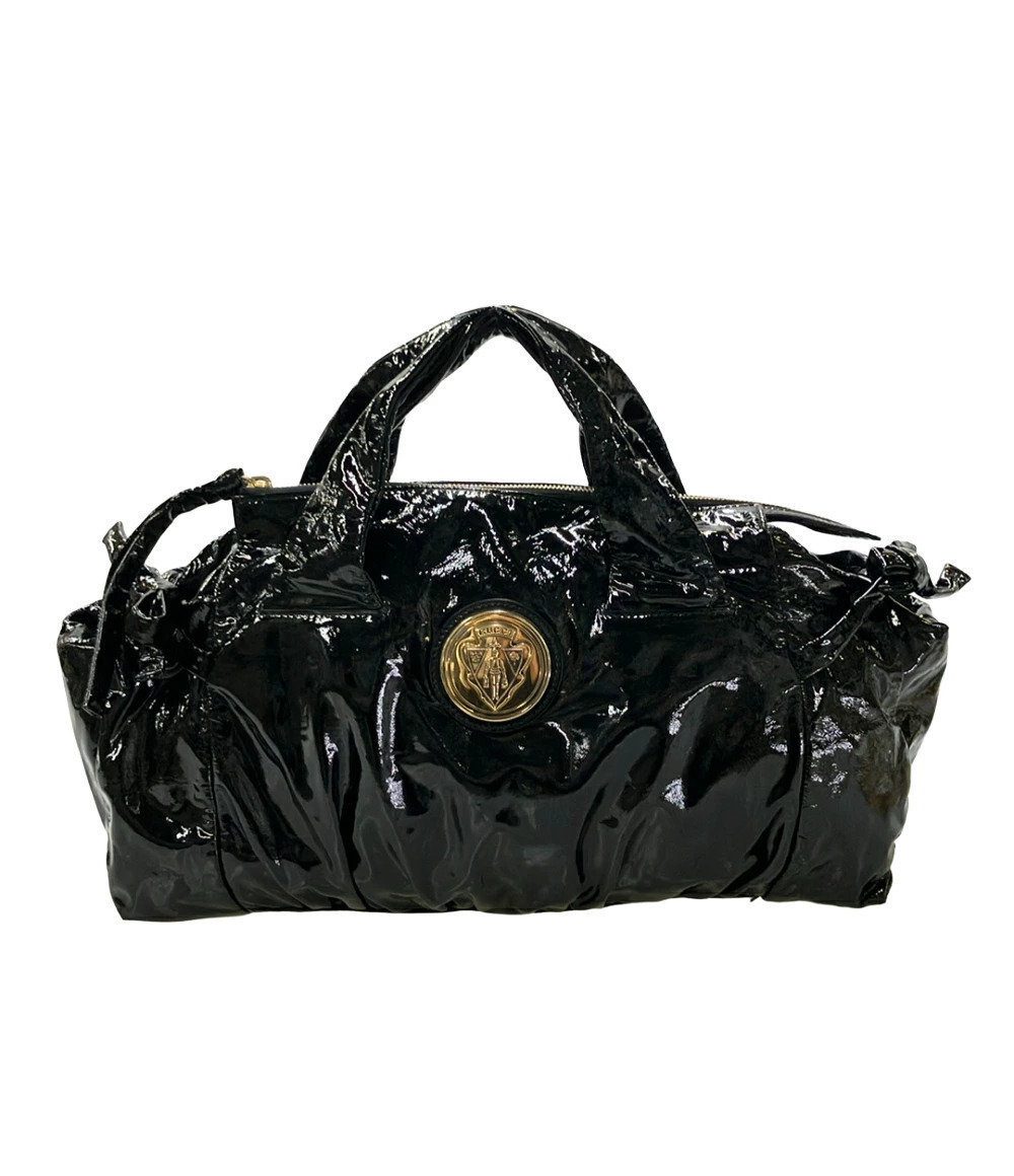 Gucci Top Handle Bag Enamel Leather Black